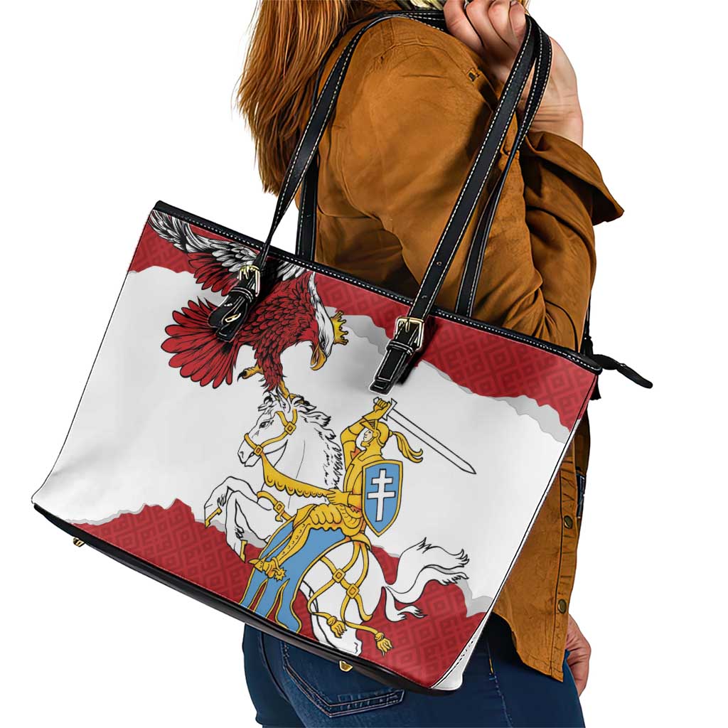 Poland-Lithuania Folk Patterns Leather Tote Bag