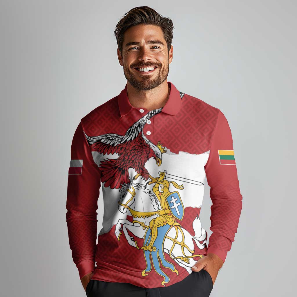 Poland-Lithuania Folk Patterns Long Sleeve Polo Shirt