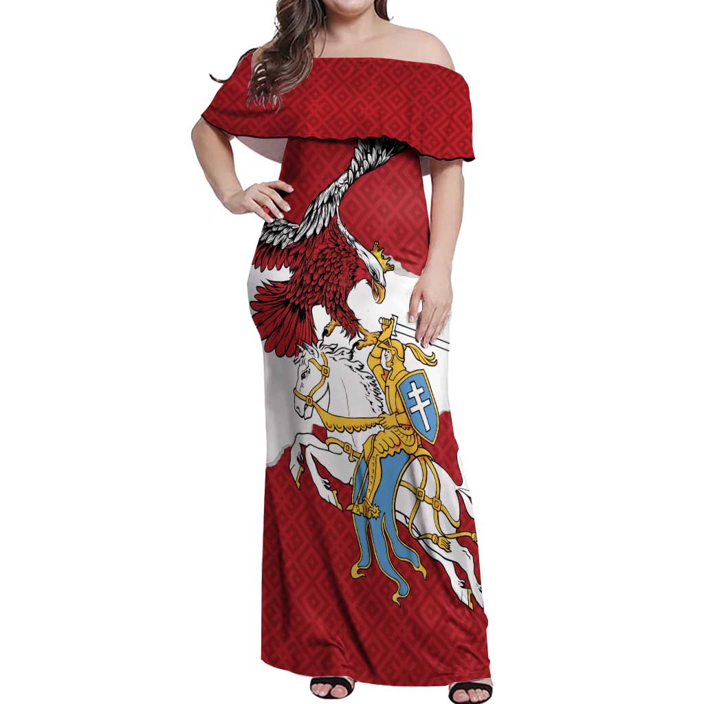 Poland-Lithuania Folk Patterns Off Shoulder Maxi Dress