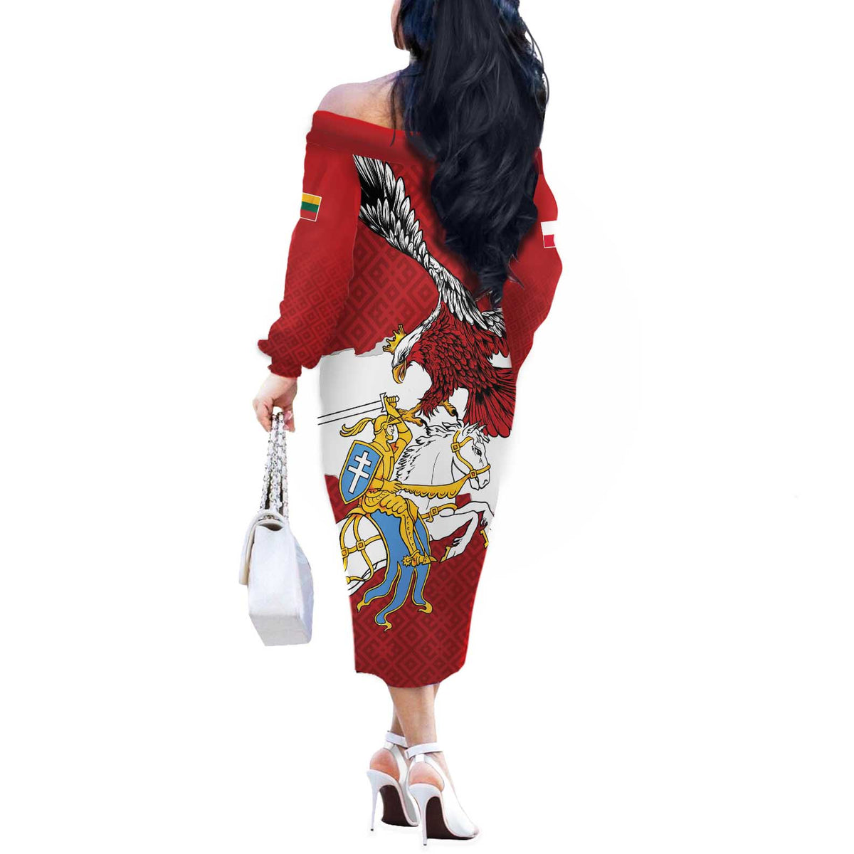 Poland-Lithuania Folk Patterns Off The Shoulder Long Sleeve Dress