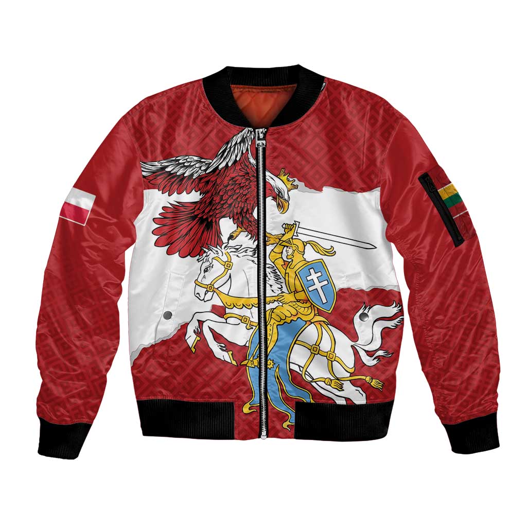 Poland-Lithuania Folk Patterns Sleeve Zip Bomber Jacket