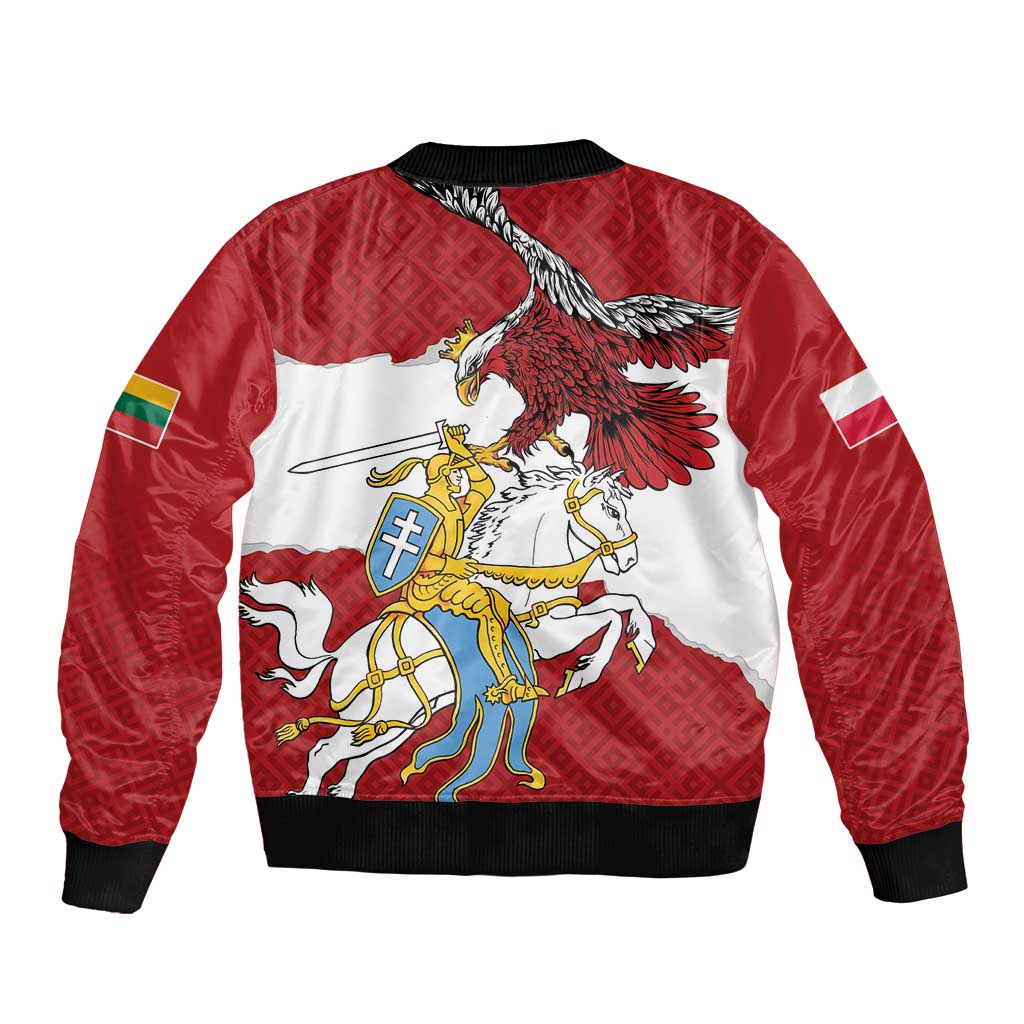Poland-Lithuania Folk Patterns Sleeve Zip Bomber Jacket