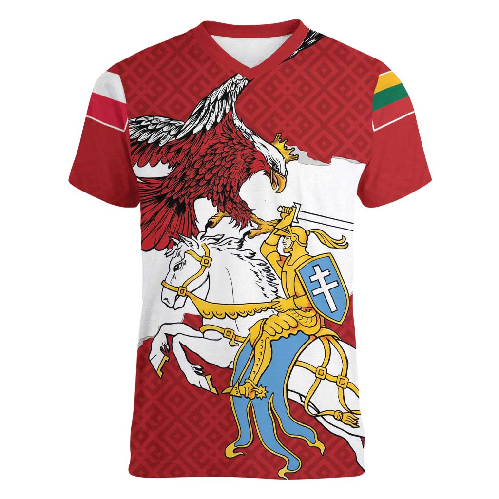 Poland-Lithuania Folk Patterns Women V-Neck T-Shirt