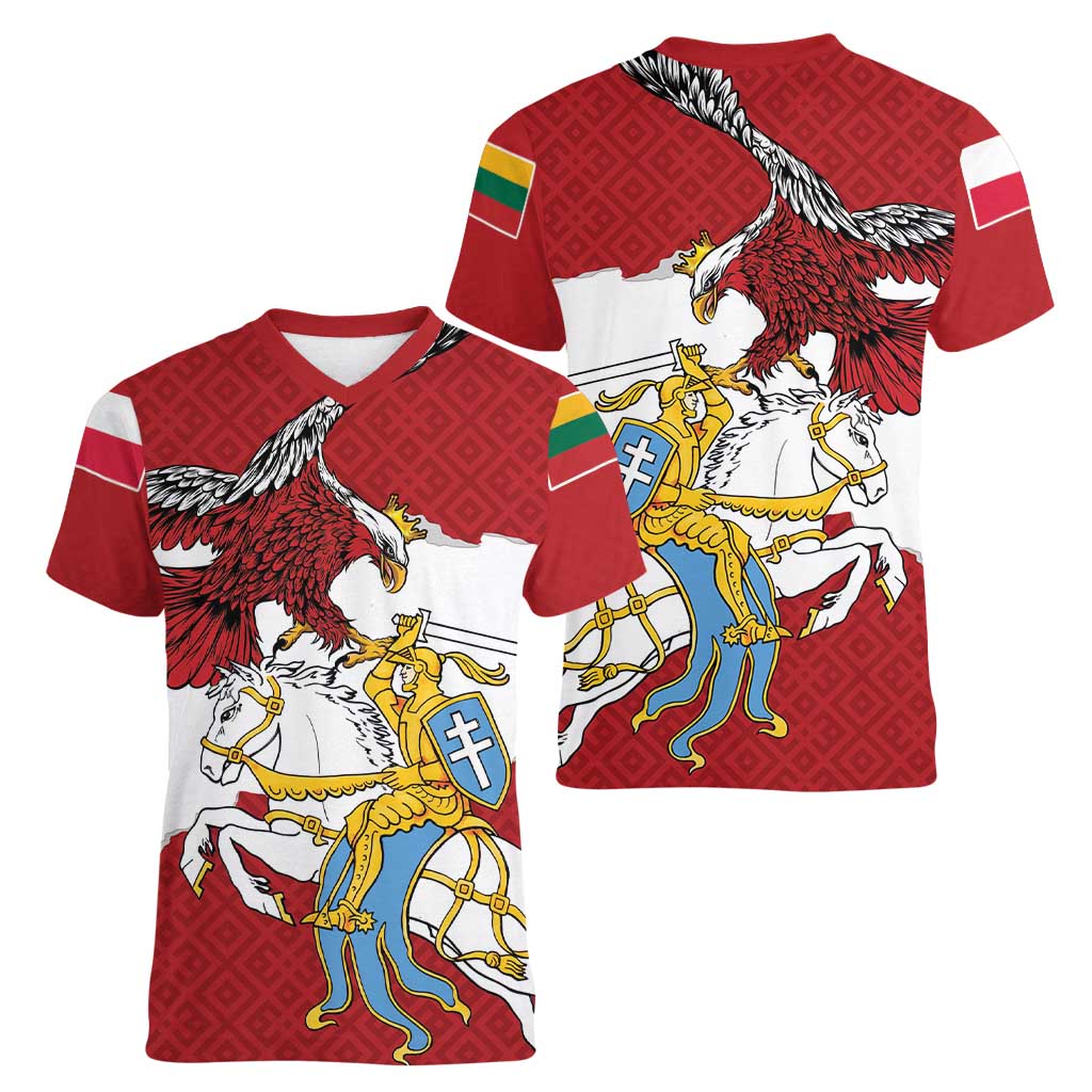 Poland-Lithuania Folk Patterns Women V-Neck T-Shirt