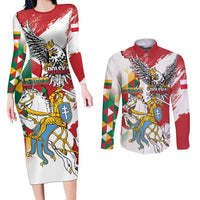 Poland-Lithuania Vytis and Royal Eagle Couples Matching Long Sleeve Bodycon Dress and Long Sleeve Button Shirt