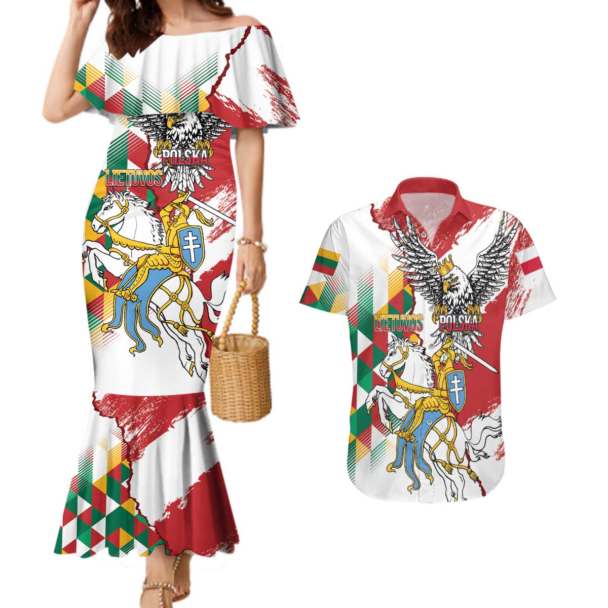 Poland-Lithuania Vytis and Royal Eagle Couples Matching Mermaid Dress and Hawaiian Shirt