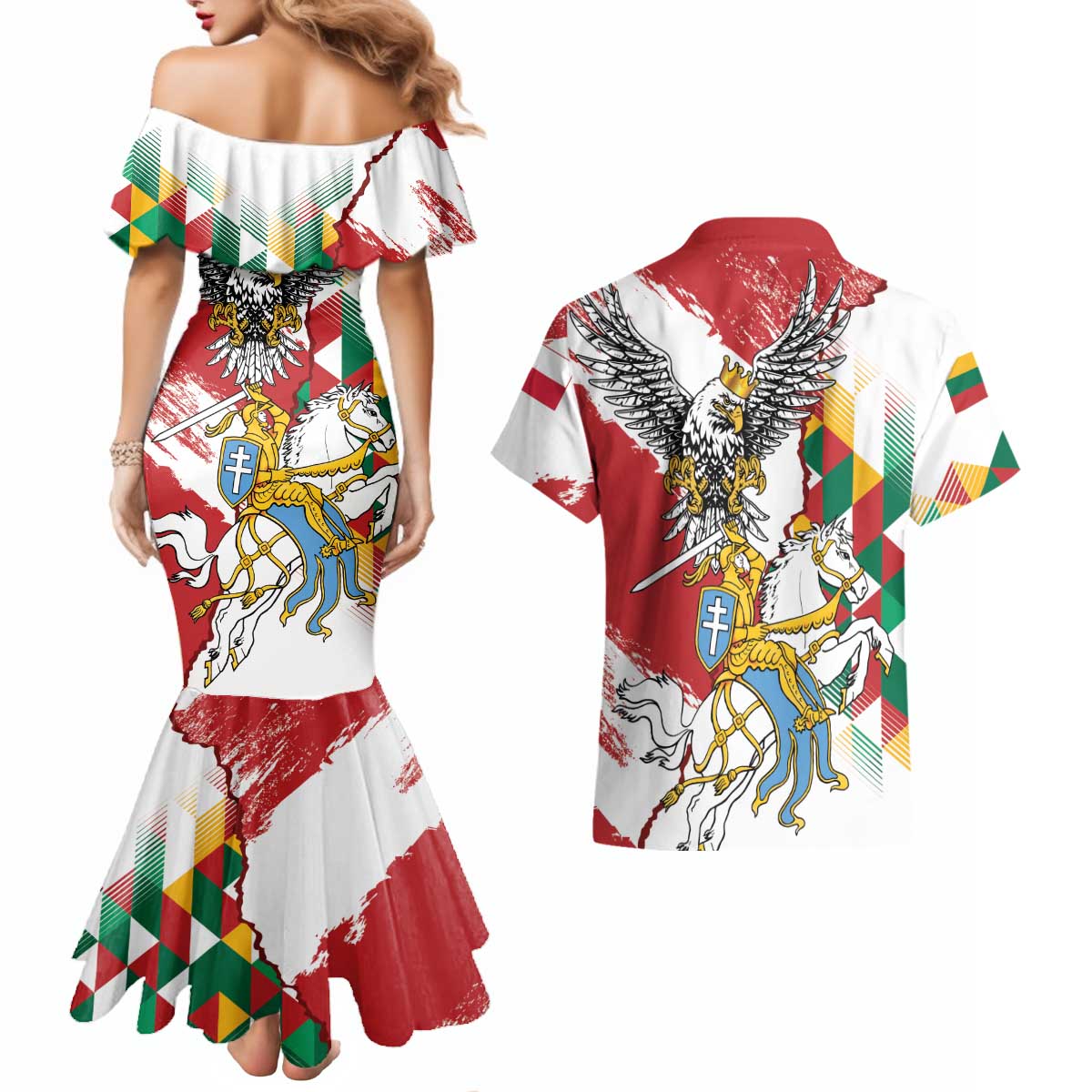 Poland-Lithuania Vytis and Royal Eagle Couples Matching Mermaid Dress and Hawaiian Shirt