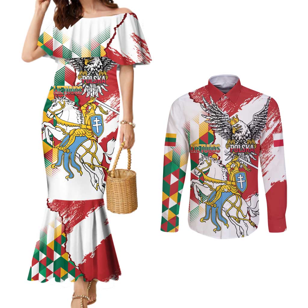 Poland-Lithuania Vytis and Royal Eagle Couples Matching Mermaid Dress and Long Sleeve Button Shirt