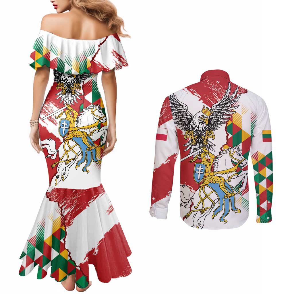 Poland-Lithuania Vytis and Royal Eagle Couples Matching Mermaid Dress and Long Sleeve Button Shirt