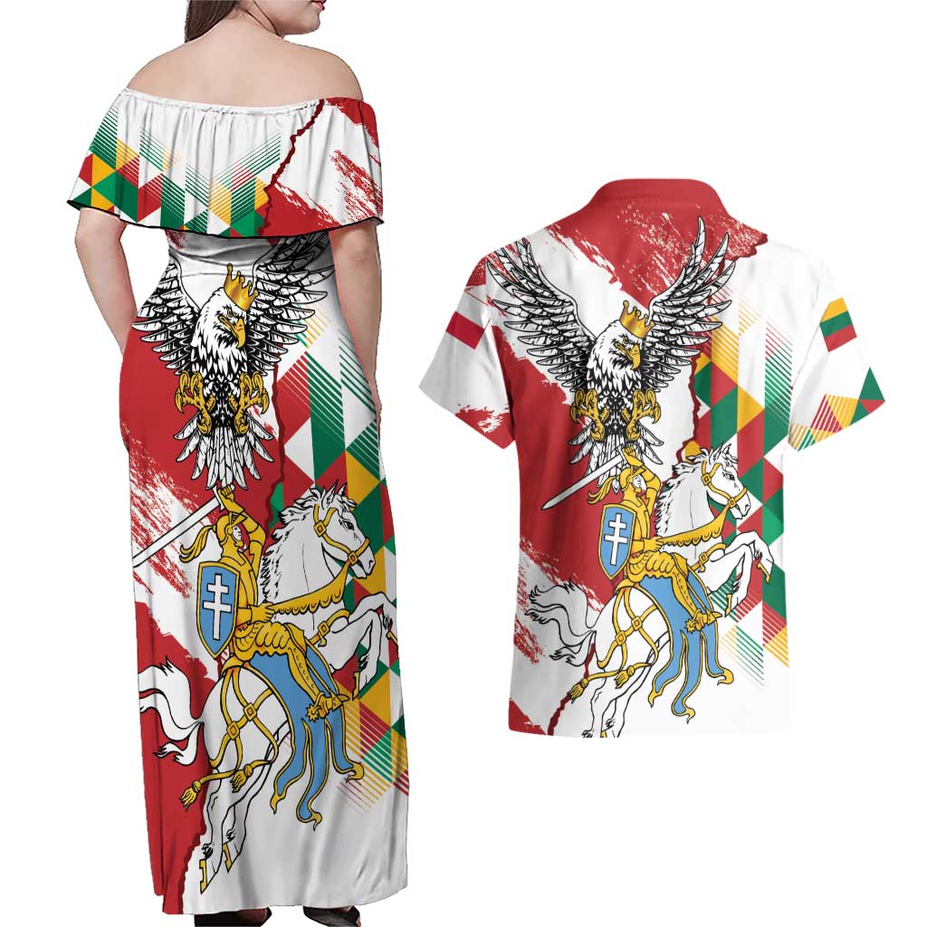 Poland-Lithuania Vytis and Royal Eagle Couples Matching Off Shoulder Maxi Dress and Hawaiian Shirt