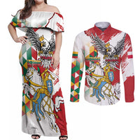 Poland-Lithuania Vytis and Royal Eagle Couples Matching Off Shoulder Maxi Dress and Long Sleeve Button Shirt