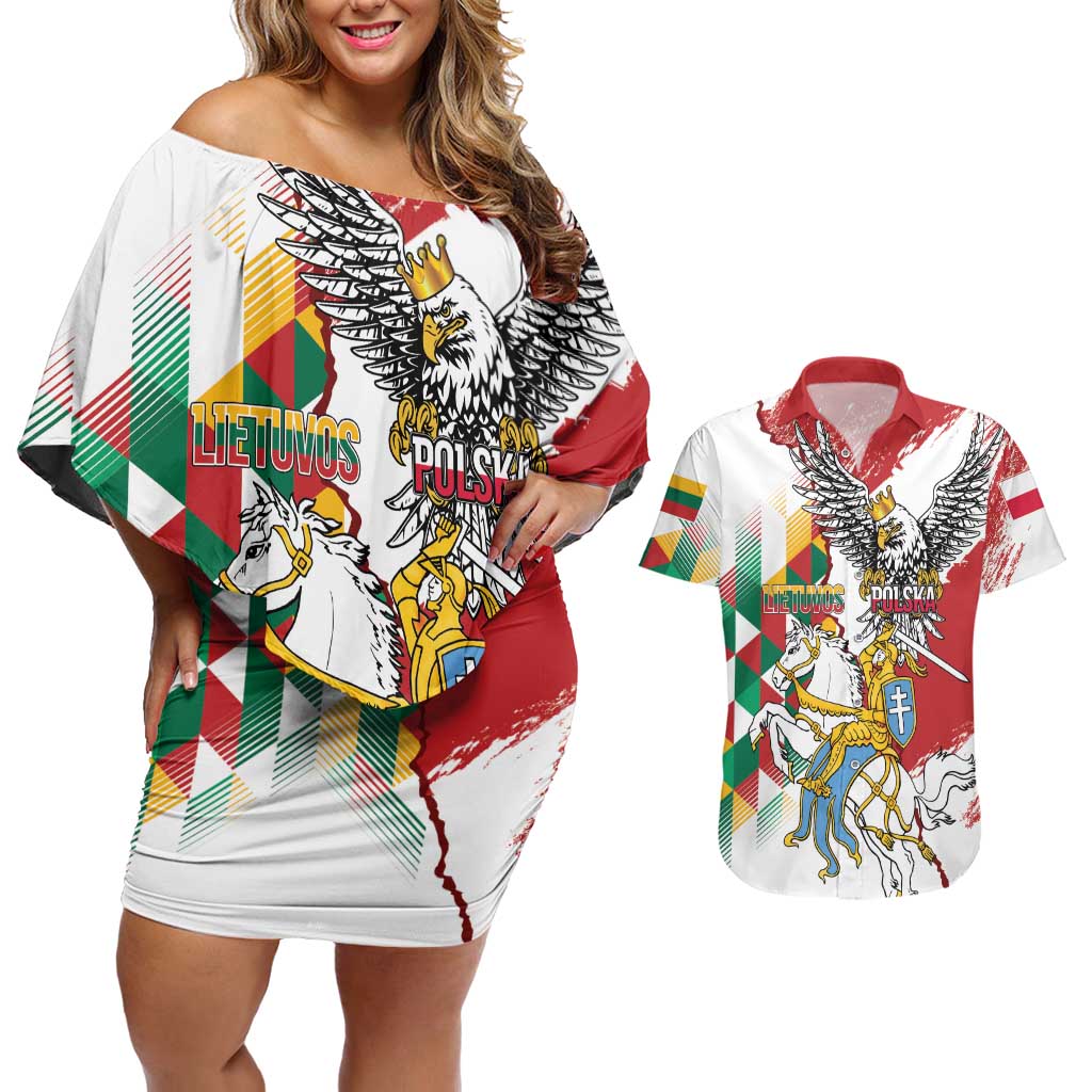 Poland-Lithuania Vytis and Royal Eagle Couples Matching Off Shoulder Short Dress and Hawaiian Shirt