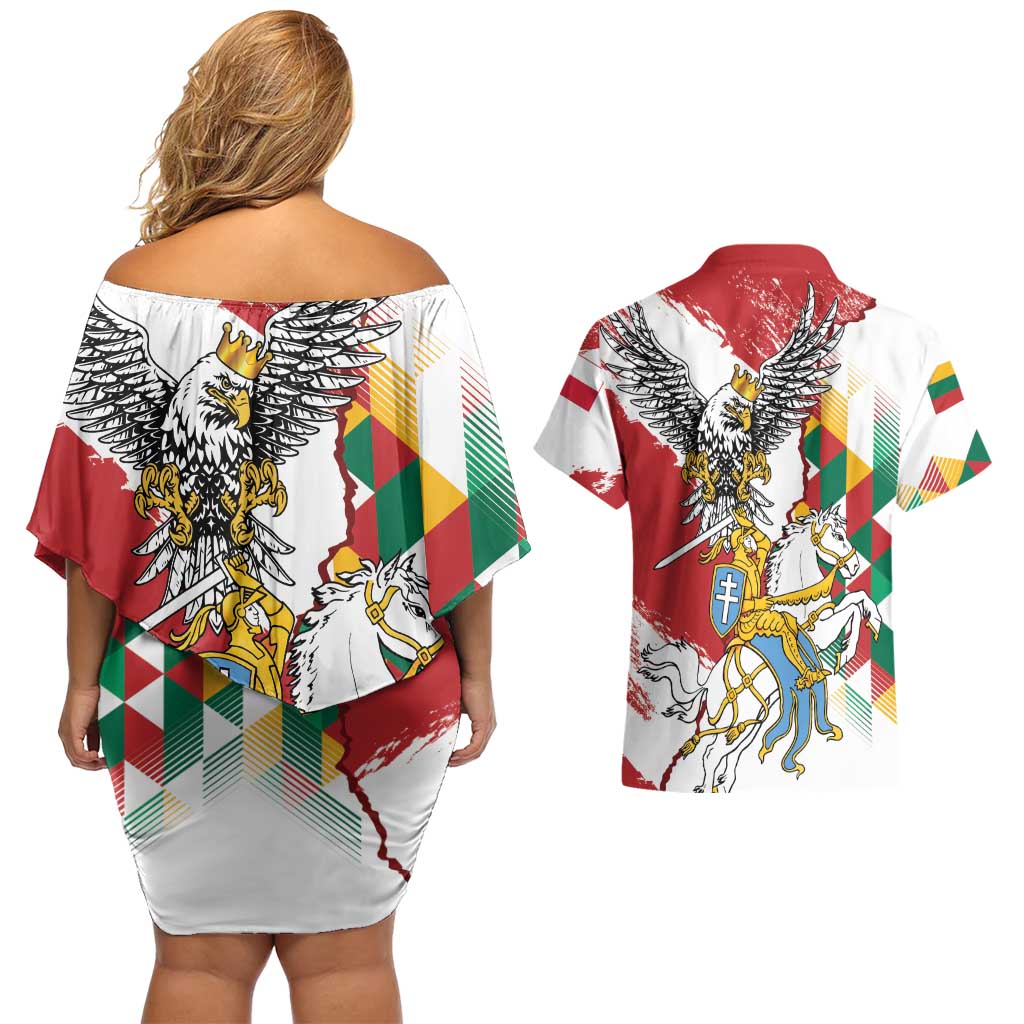 Poland-Lithuania Vytis and Royal Eagle Couples Matching Off Shoulder Short Dress and Hawaiian Shirt