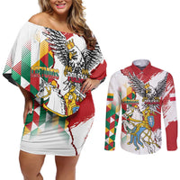 Poland-Lithuania Vytis and Royal Eagle Couples Matching Off Shoulder Short Dress and Long Sleeve Button Shirt