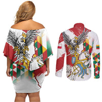 Poland-Lithuania Vytis and Royal Eagle Couples Matching Off Shoulder Short Dress and Long Sleeve Button Shirt