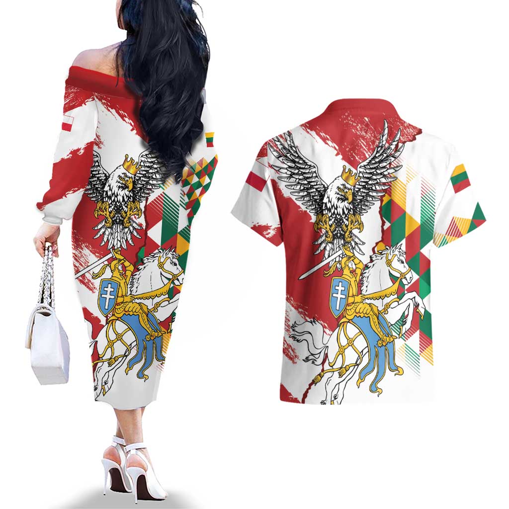 Poland-Lithuania Vytis and Royal Eagle Couples Matching Off The Shoulder Long Sleeve Dress and Hawaiian Shirt
