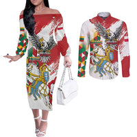 Poland-Lithuania Vytis and Royal Eagle Couples Matching Off The Shoulder Long Sleeve Dress and Long Sleeve Button Shirt