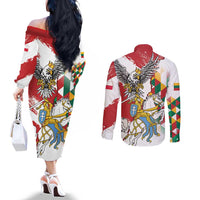 Poland-Lithuania Vytis and Royal Eagle Couples Matching Off The Shoulder Long Sleeve Dress and Long Sleeve Button Shirt