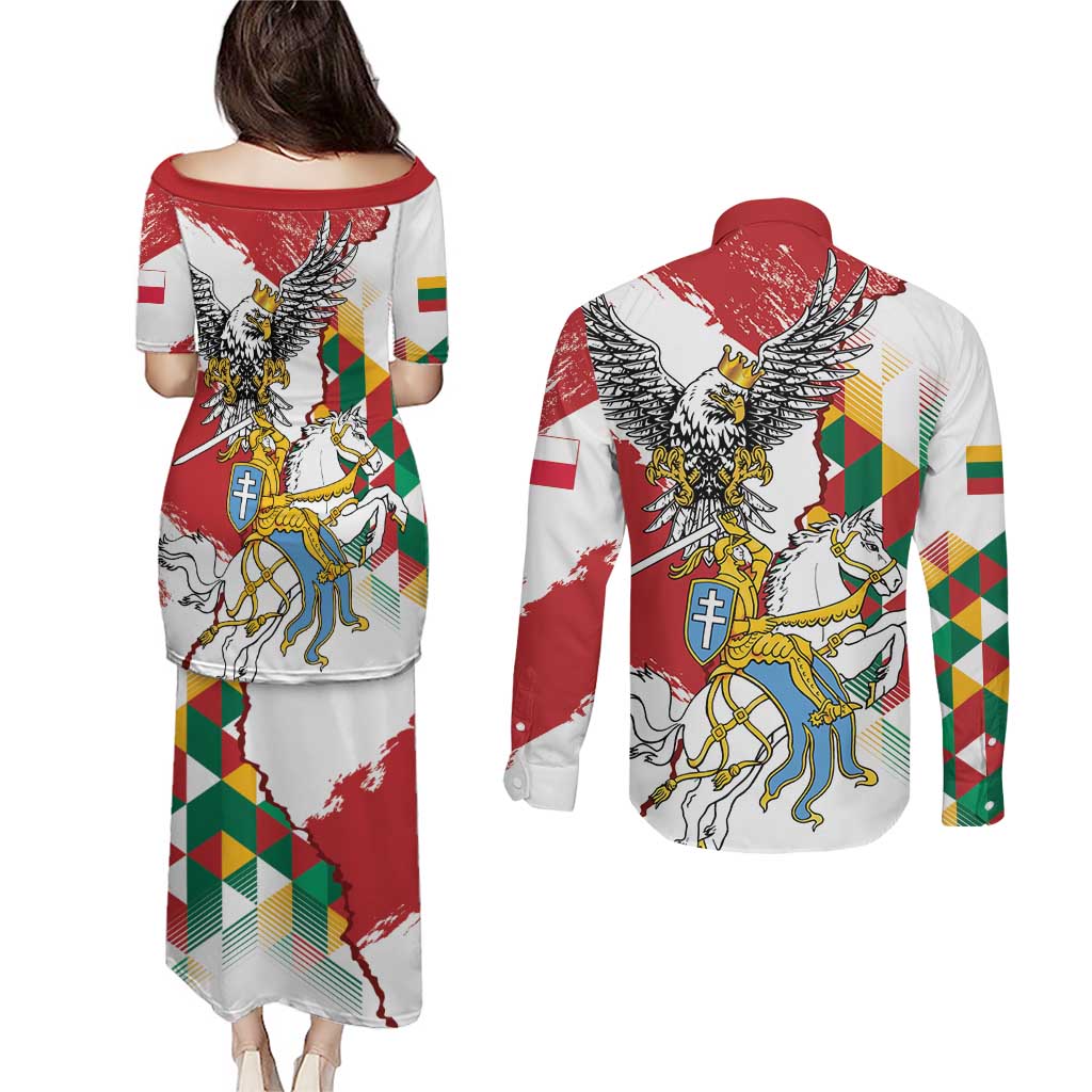 Poland-Lithuania Vytis and Royal Eagle Couples Matching Puletasi and Long Sleeve Button Shirt