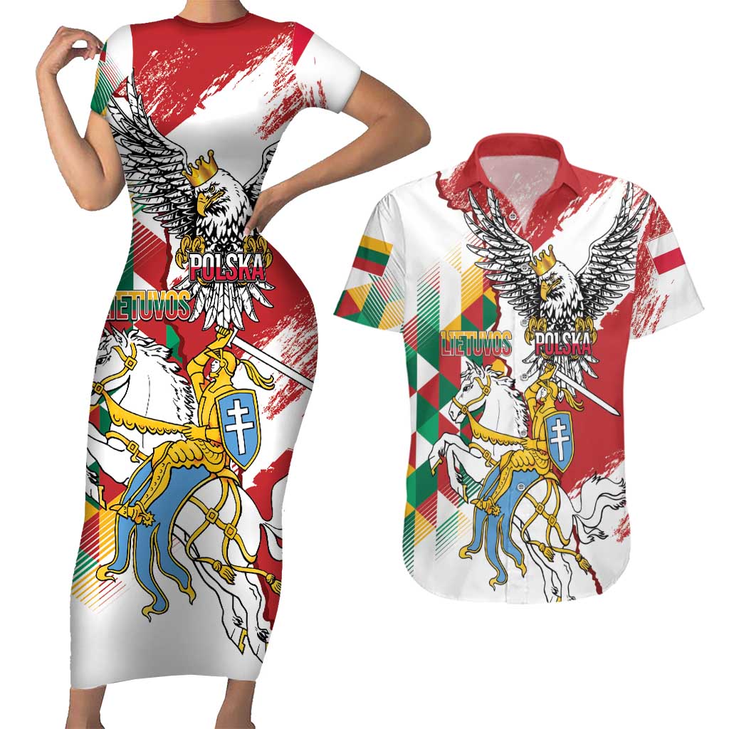 Poland-Lithuania Vytis and Royal Eagle Couples Matching Short Sleeve Bodycon Dress and Hawaiian Shirt