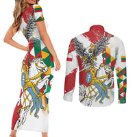 Poland-Lithuania Vytis and Royal Eagle Couples Matching Short Sleeve Bodycon Dress and Long Sleeve Button Shirt