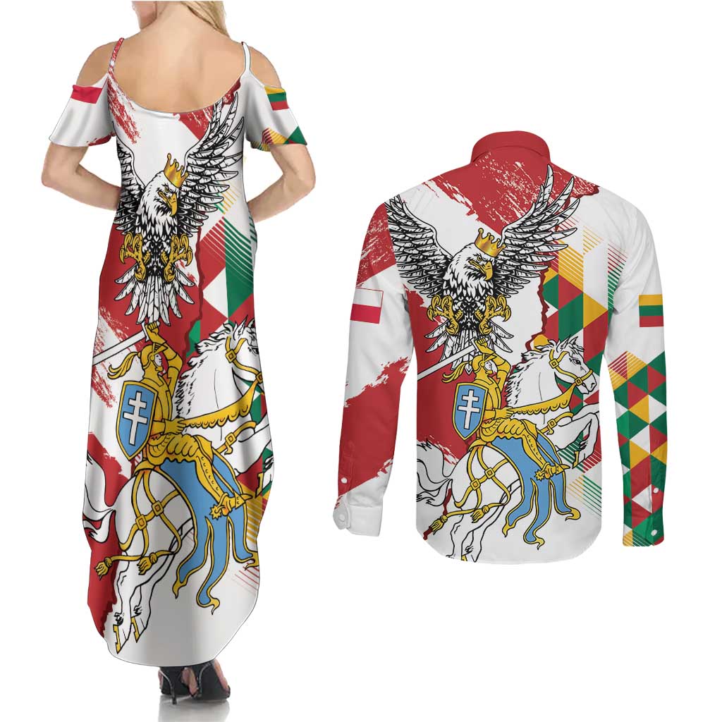 Poland-Lithuania Vytis and Royal Eagle Couples Matching Summer Maxi Dress and Long Sleeve Button Shirt