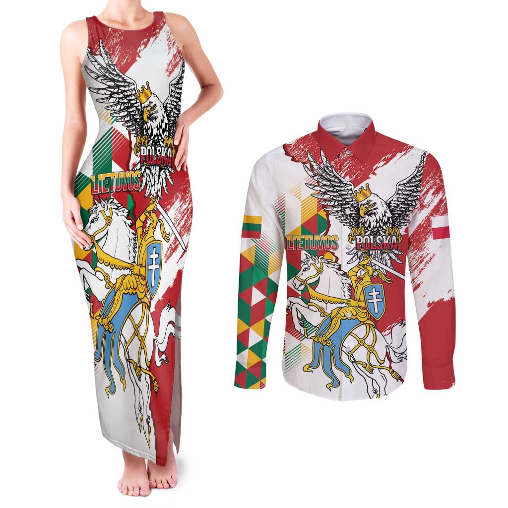 Poland-Lithuania Vytis and Royal Eagle Couples Matching Tank Maxi Dress and Long Sleeve Button Shirt