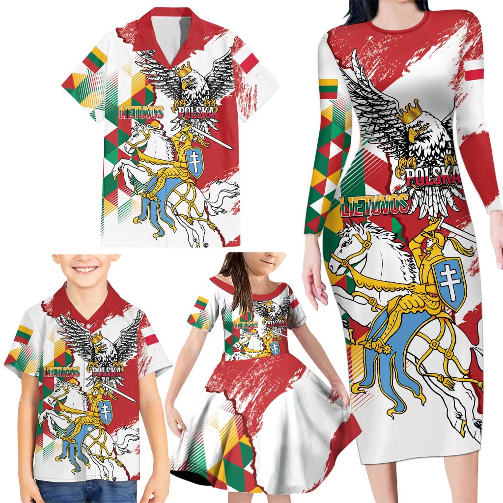 Poland-Lithuania Vytis and Royal Eagle Family Matching Long Sleeve Bodycon Dress and Hawaiian Shirt