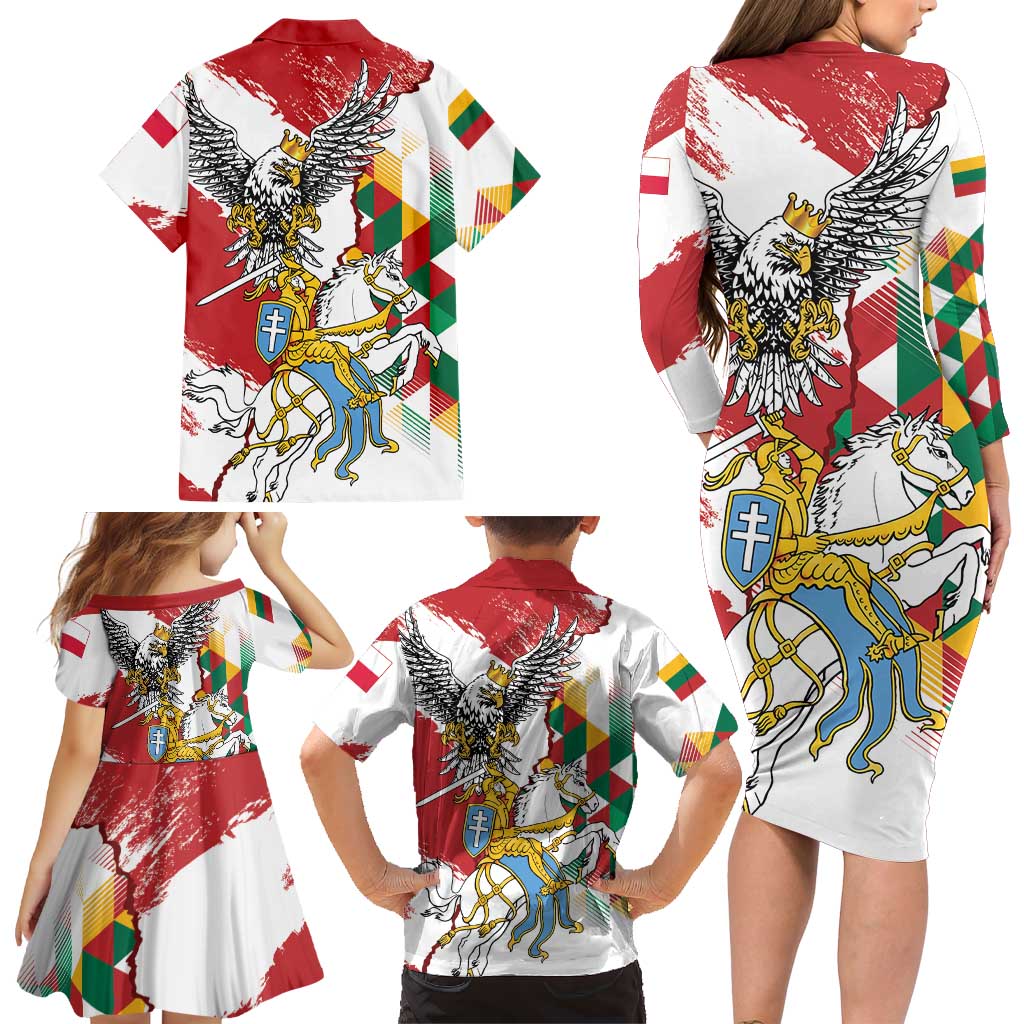 Poland-Lithuania Vytis and Royal Eagle Family Matching Long Sleeve Bodycon Dress and Hawaiian Shirt