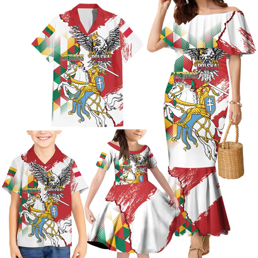 Poland-Lithuania Vytis and Royal Eagle Family Matching Mermaid Dress and Hawaiian Shirt