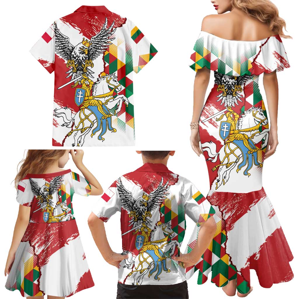Poland-Lithuania Vytis and Royal Eagle Family Matching Mermaid Dress and Hawaiian Shirt