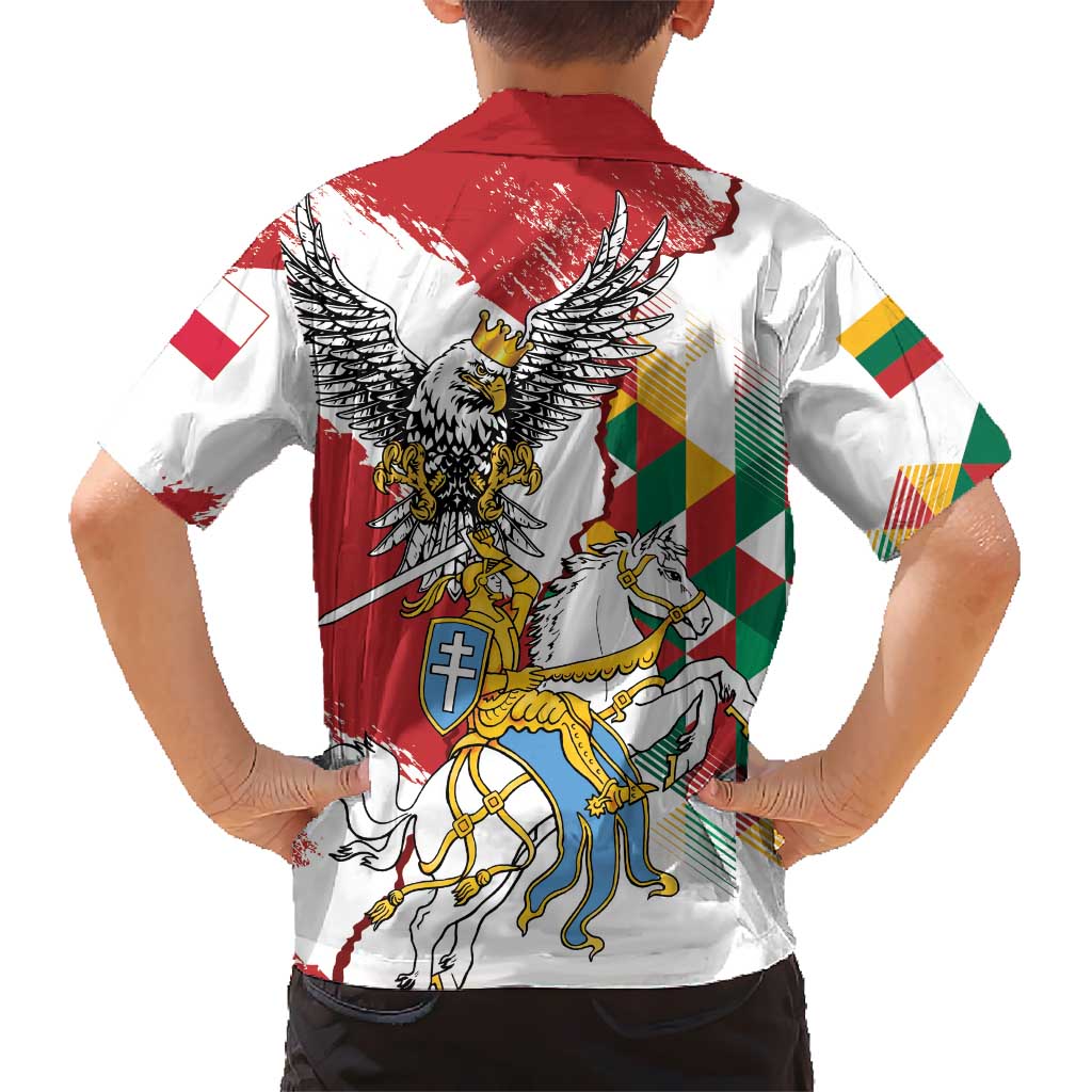 Poland-Lithuania Vytis and Royal Eagle Family Matching Off The Shoulder Long Sleeve Dress and Hawaiian Shirt