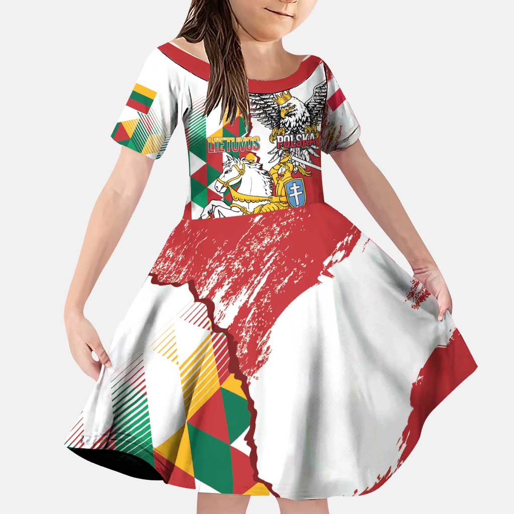 Poland-Lithuania Vytis and Royal Eagle Family Matching Off The Shoulder Long Sleeve Dress and Hawaiian Shirt