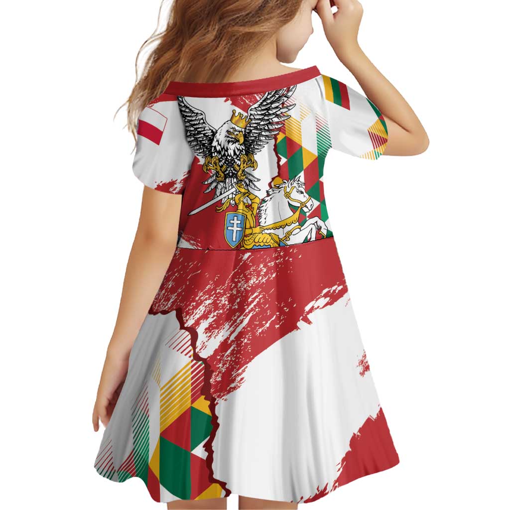Poland-Lithuania Vytis and Royal Eagle Family Matching Off The Shoulder Long Sleeve Dress and Hawaiian Shirt