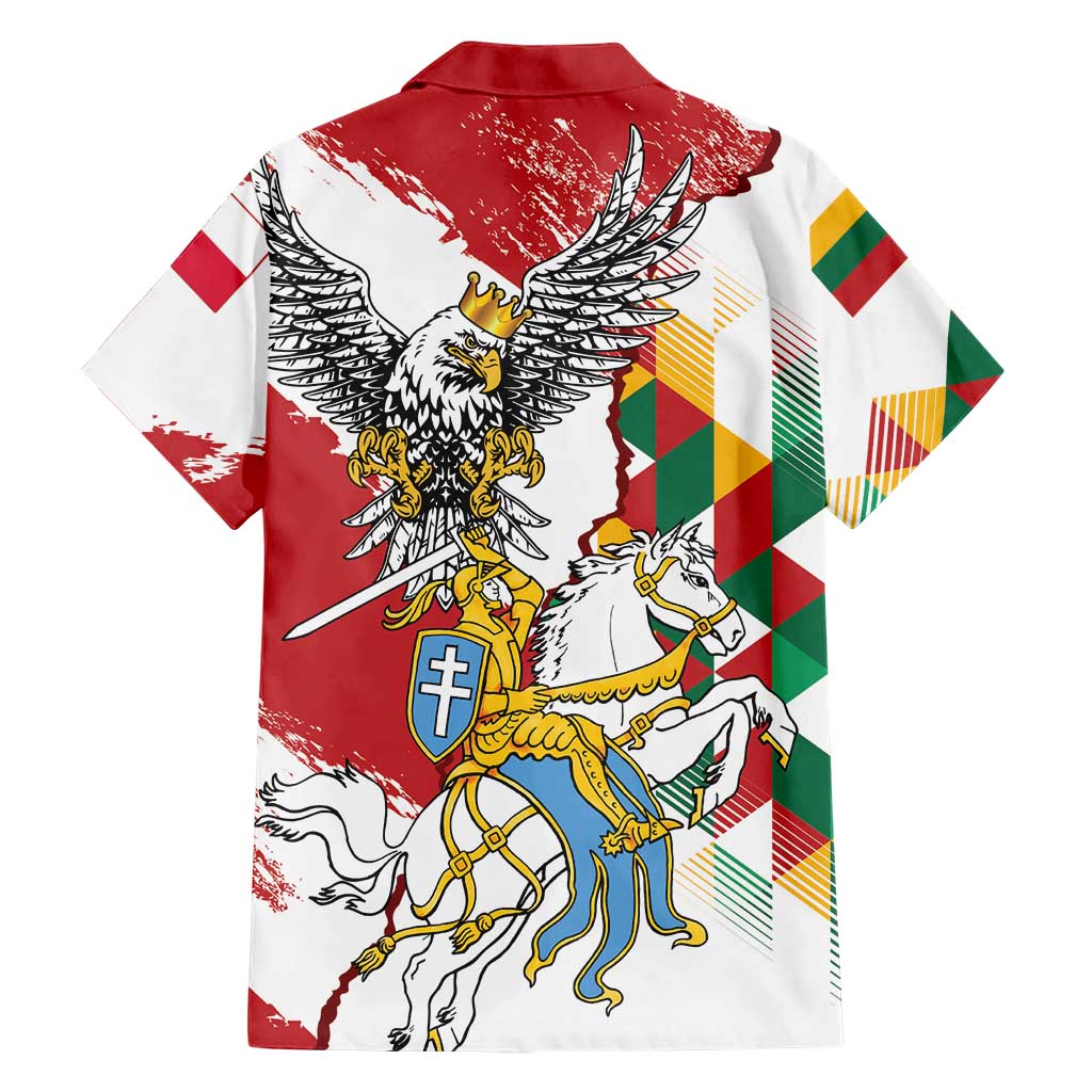 Poland-Lithuania Vytis and Royal Eagle Family Matching Off The Shoulder Long Sleeve Dress and Hawaiian Shirt