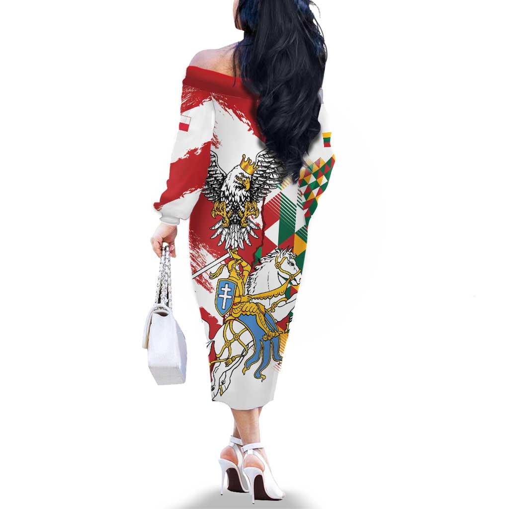 Poland-Lithuania Vytis and Royal Eagle Family Matching Off The Shoulder Long Sleeve Dress and Hawaiian Shirt