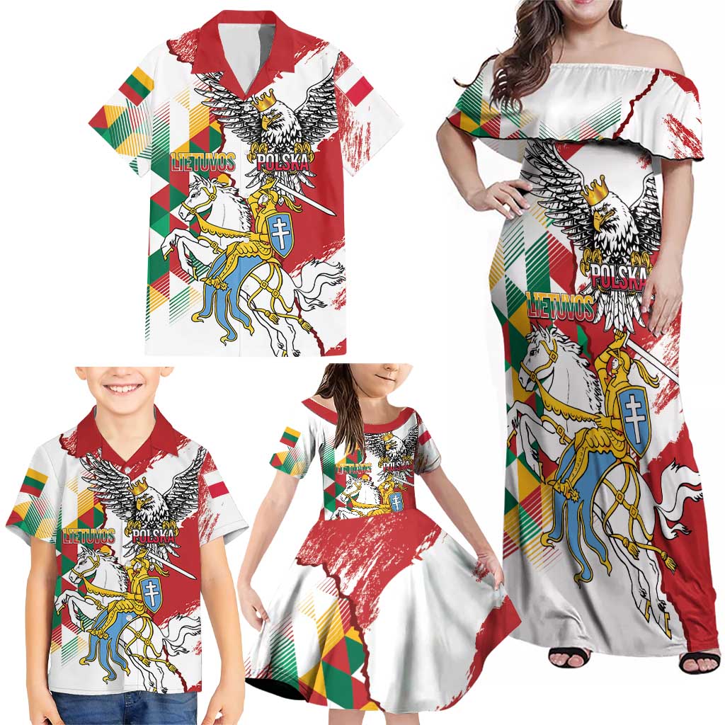 Poland-Lithuania Vytis and Royal Eagle Family Matching Off Shoulder Maxi Dress and Hawaiian Shirt