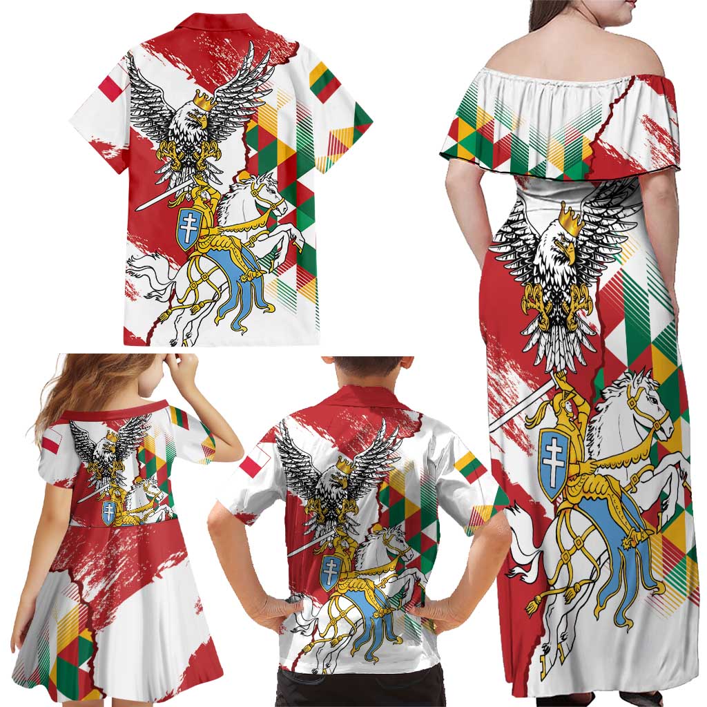 Poland-Lithuania Vytis and Royal Eagle Family Matching Off Shoulder Maxi Dress and Hawaiian Shirt