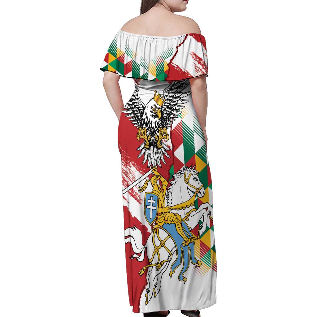 Poland-Lithuania Vytis and Royal Eagle Family Matching Off Shoulder Maxi Dress and Hawaiian Shirt