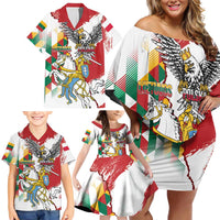 Poland-Lithuania Vytis and Royal Eagle Family Matching Off Shoulder Short Dress and Hawaiian Shirt