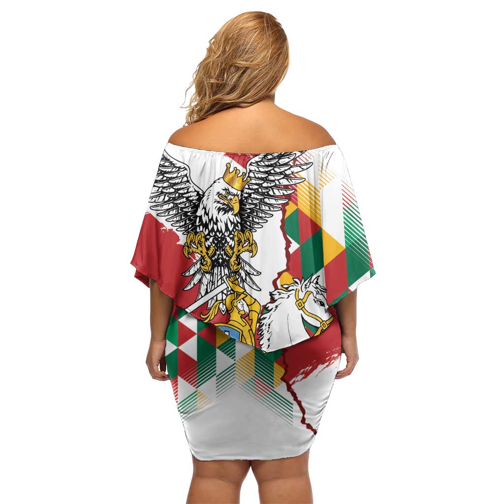 Poland-Lithuania Vytis and Royal Eagle Family Matching Off Shoulder Short Dress and Hawaiian Shirt