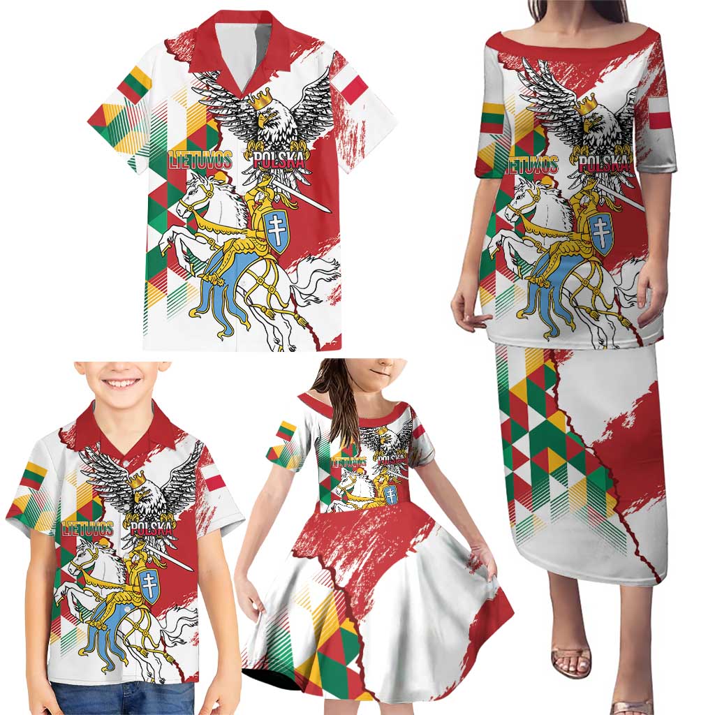 Poland-Lithuania Vytis and Royal Eagle Family Matching Puletasi and Hawaiian Shirt