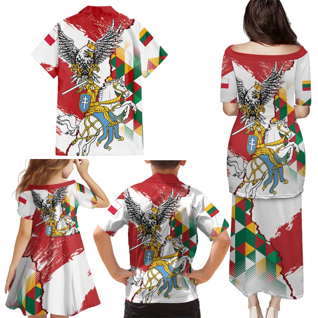 Poland-Lithuania Vytis and Royal Eagle Family Matching Puletasi and Hawaiian Shirt