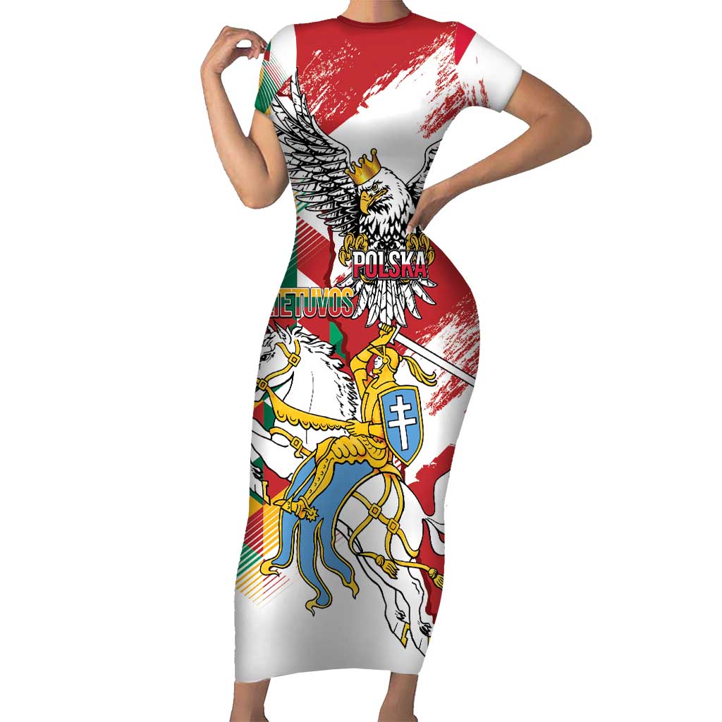 Poland-Lithuania Vytis and Royal Eagle Family Matching Short Sleeve Bodycon Dress and Hawaiian Shirt