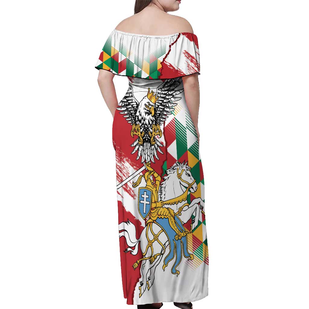 Poland-Lithuania Vytis and Royal Eagle Off Shoulder Maxi Dress