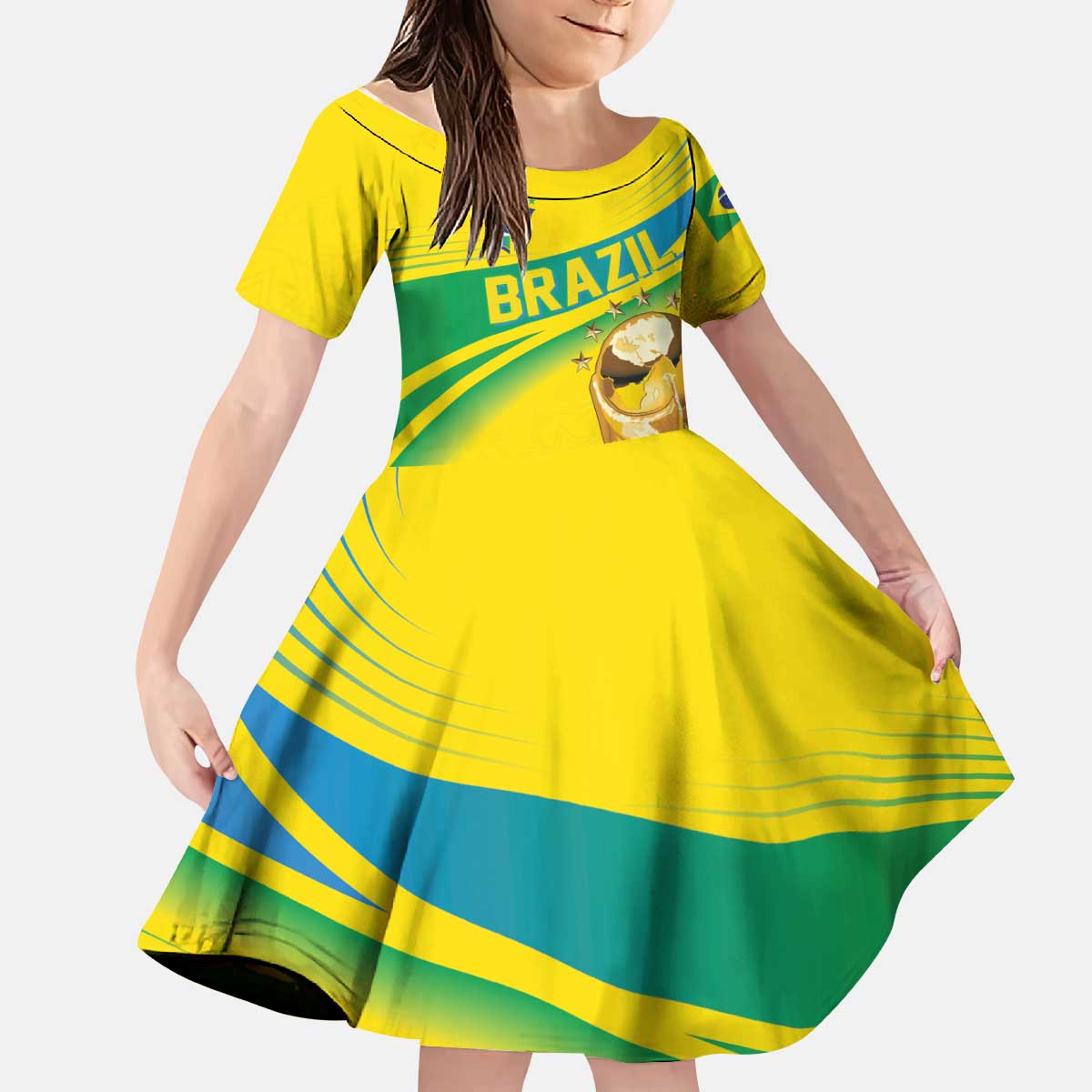 Brazil WC2026 Personalized Kid Short Sleeve Dress Pentacampeón Canaries