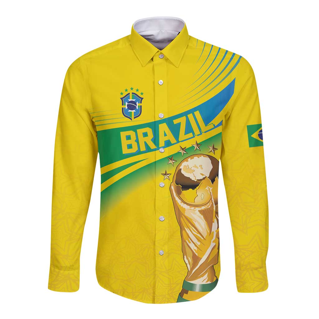 Brazil WC2026 Personalized Long Sleeve Button Shirt Pentacampeón Canaries