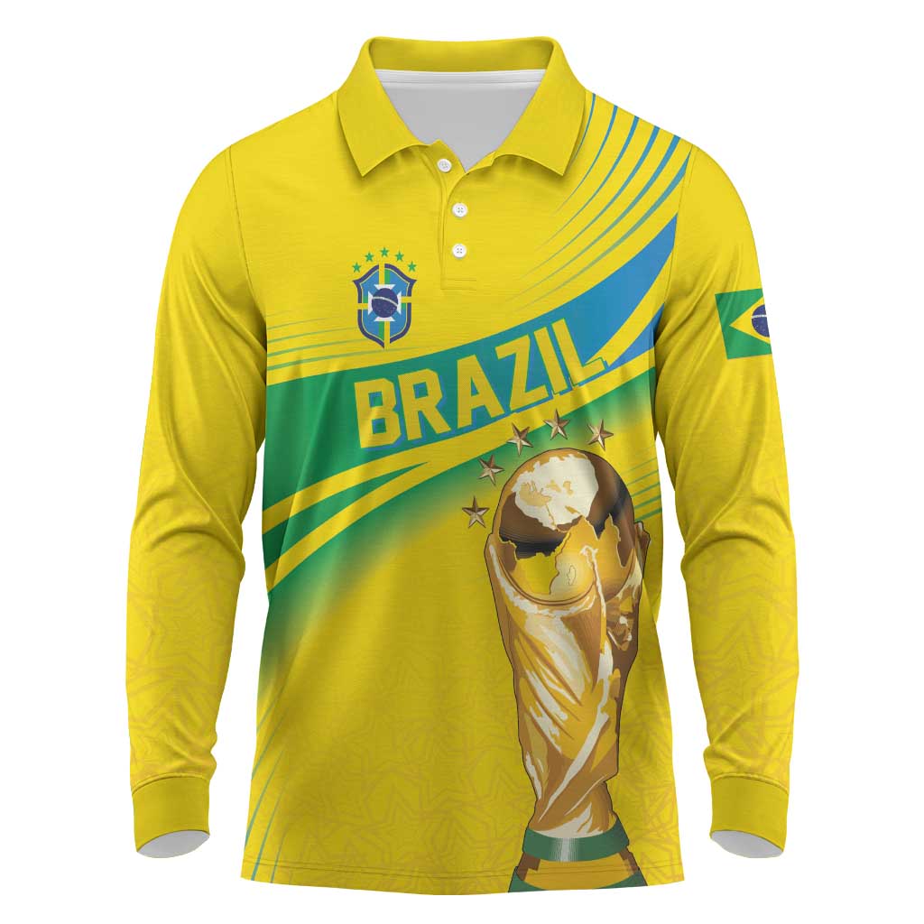 Brazil WC2026 Personalized Long Sleeve Polo Shirt Pentacampeón Canaries