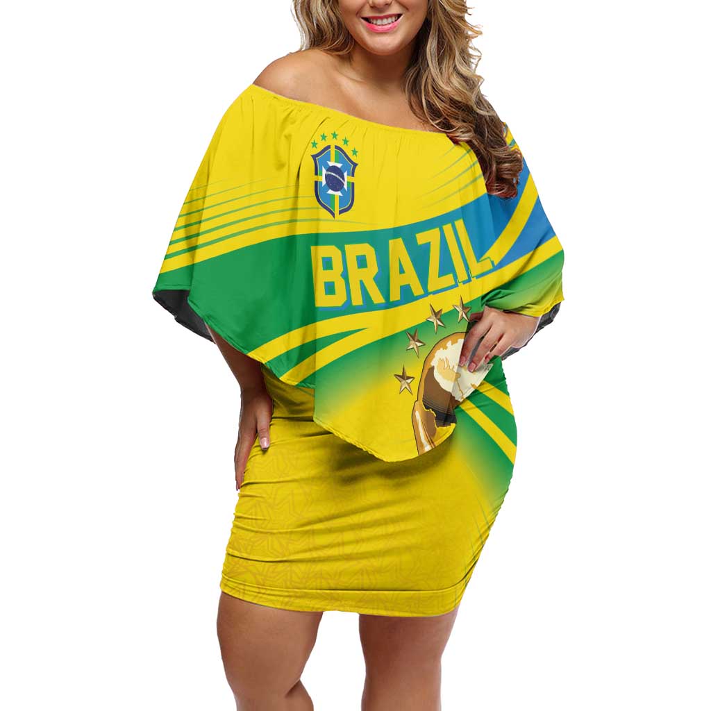 Brazil WC2026 Personalized Off Shoulder Short Dress Pentacampeón Canaries
