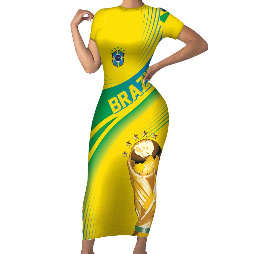 Brazil WC2026 Personalized Short Sleeve Bodycon Dress Pentacampeón Canaries